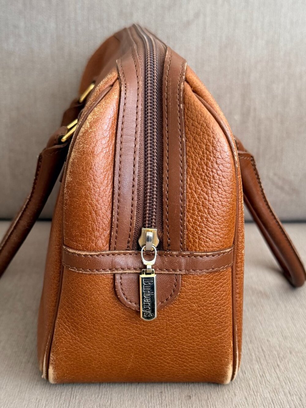 Burberry Brown Leather Boston Satchel Bag Vintage - Picture 5 of 6